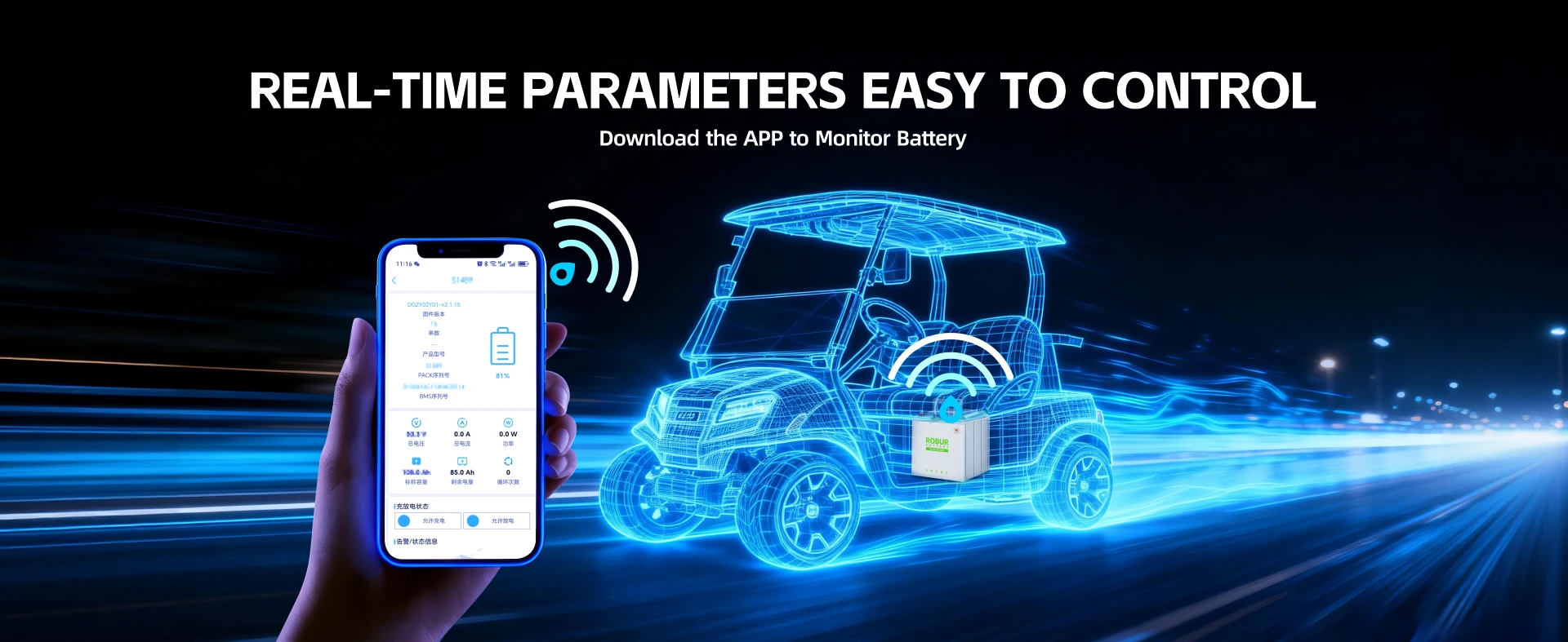 Bluetooth app for real-time golf cart battery monitoring